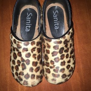 Girl’s Sanita Clogs Calf Hair  Cheetah 28
